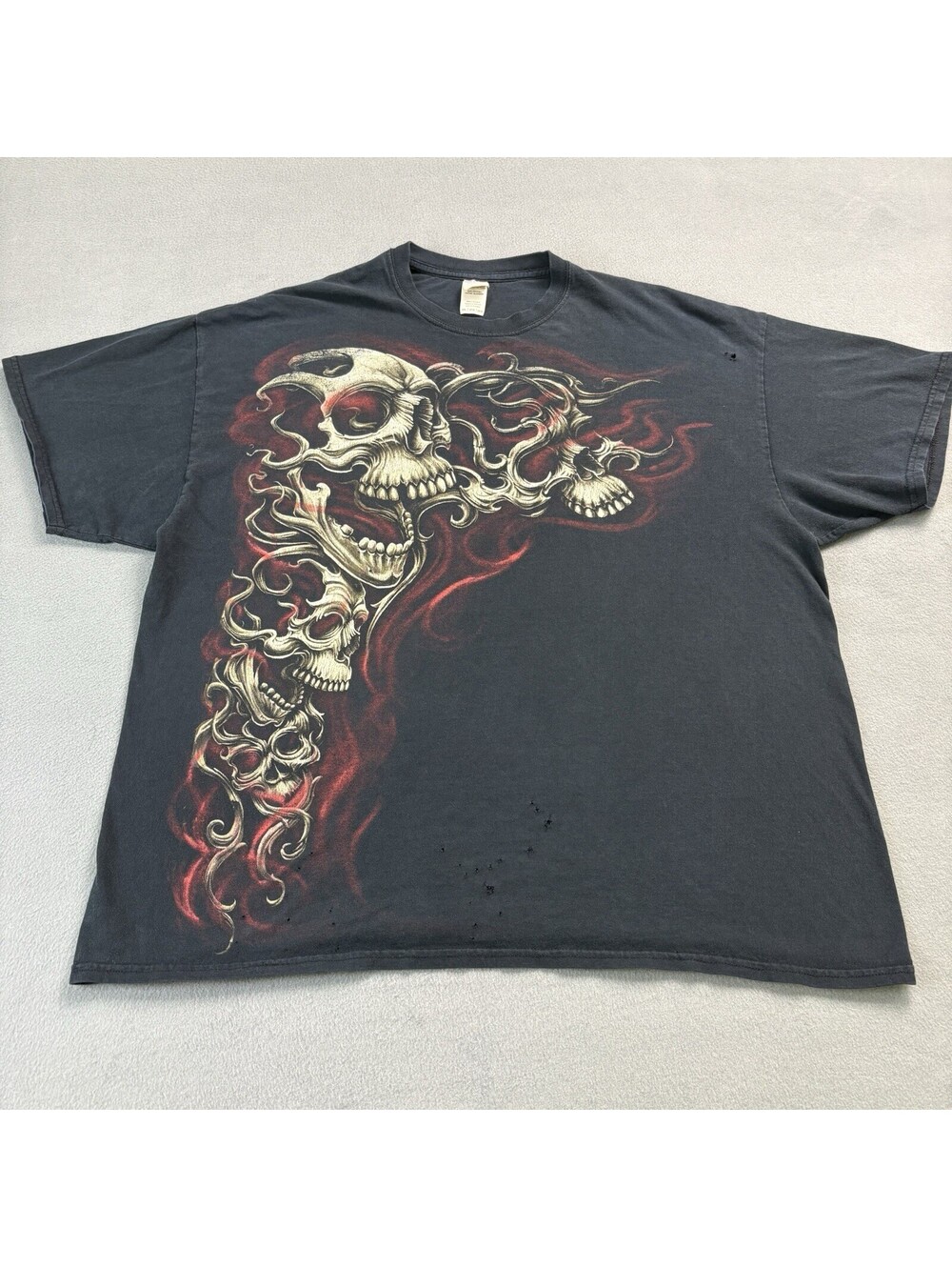 Y2K Tribal Skull Skeleton T Shirt Size 2XL Black